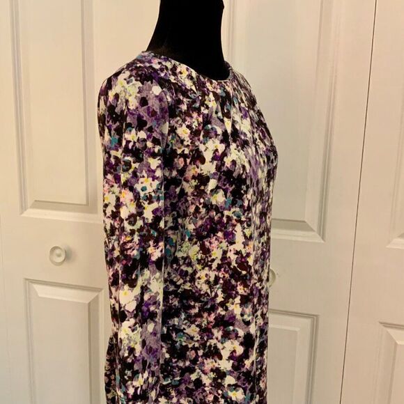 H&M Black Purple Splatter Floral Print Shift Dress Medium - Picture 9 of 12